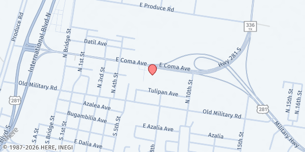 Map showing Centro Cristiano Luz del Valle at 800 E. Coma Ave., Hidalgo, TX