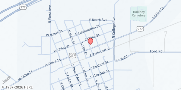 Map showing Holliday Sr Citz Ctr at 201 N Walnut St, Holliday, TX