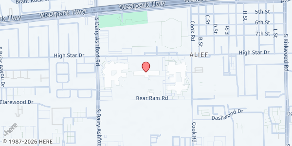 Map showing Alief Annex Building at 12501 High Star Dr, Houston, TX