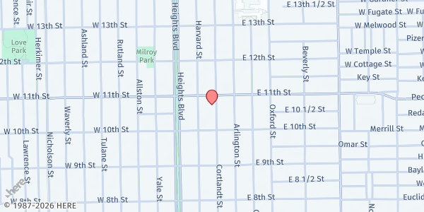 Map showing All Saints Catholic Church at 1035 Cortlandt St., Houston, TX