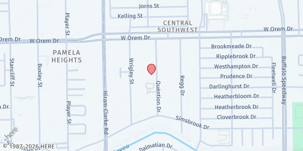 Map showing Almeda Plaza Missionary Baptist Church at 13924 Quention Dr, Houston, TX