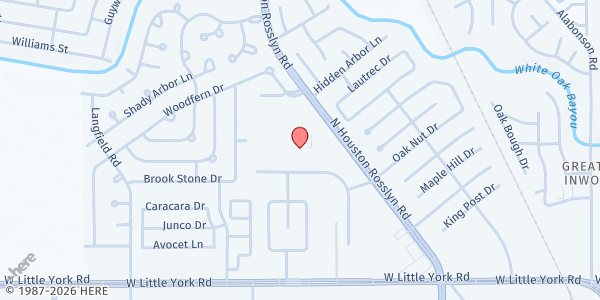 Map showing Annette Strawder Here to Help Food Pantry at 8787 N. Houston Rosslyn Rd., Houston, TX