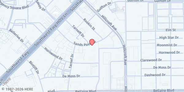 Map showing BakerRipley (Gulfton Sharpstown Campus) at 6500 Rookin St., Houston, TX