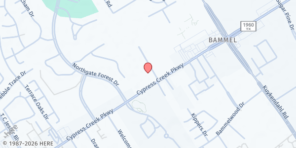 Map showing Bammel Church of Christ - Manna Food Pantry at 2700 Cypress Creek Pkwy, Houston, TX
