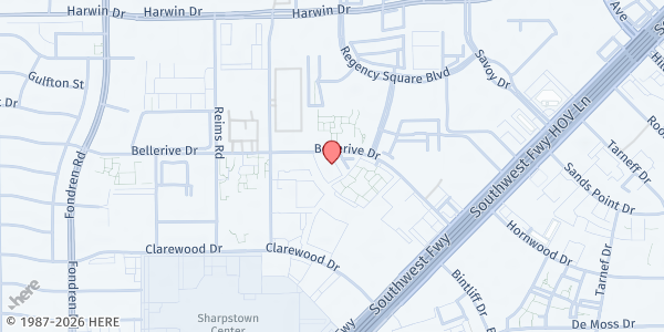Map showing Bellerive Senior Apartments at 7225 Bellerive Dr, Houston, TX