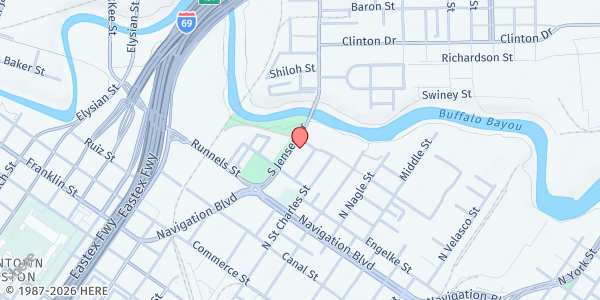 Map showing Catholic Charities Guadalupe Family Assistance Center at 326 S. Jensen Dr., Houston, TX