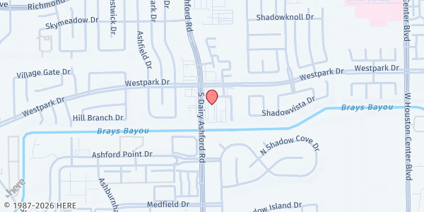 Map showing Christ of Power Mobile Food Distribution - Houston at 3505 S. Dairy Ashford Rd., Houston, TX