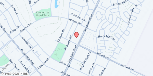 Map showing Christ's Church of the Assemblies of God at 1401 Bay Area Blvd, Houston, TX