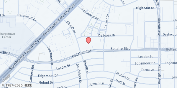 Map showing Christian Community Service Center (Southwest) at 6856 Bellaire Blvd., Houston, TX