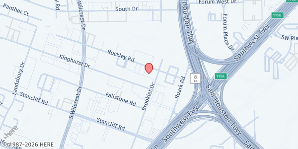 Map showing City on the Hill Evangelical Ministries at 10503 Rockley Rd., Houston, TX