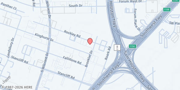 Map showing City On The Hill Evangelical Ministries - Houston at 10503 Rockley Rd., Houston, TX
