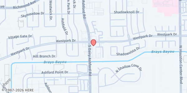 Map showing Crown Plaza Shopping Center - Christ of Power at 3505 S. Dairy Ashford Rd., Houston, TX