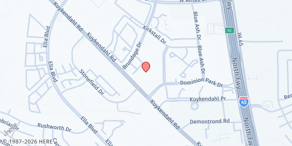 Map showing Dominion Park Church of Christ at 13100 Kuykendahl Rd, Houston, TX