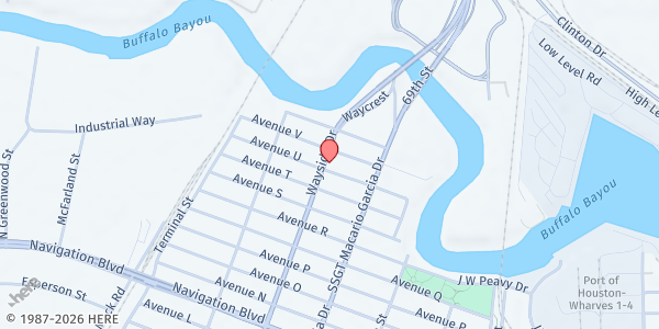 Map showing East End Social Services - Main Location at 6801 Avenue U, Houston, TX