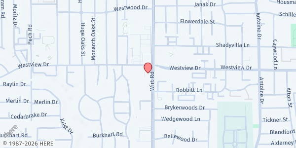 Map showing East Spring Branch Food Pantry at Holy Cross Lutheran Church at 7901 Westview Dr., Houston, TX