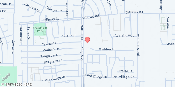Map showing Evangelist Temple Church COGIC at 11603 Martin Luther King Blvd., Houston, TX