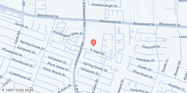 Map showing Evening Star Villa at 11800 S Glen Dr, Houston, TX