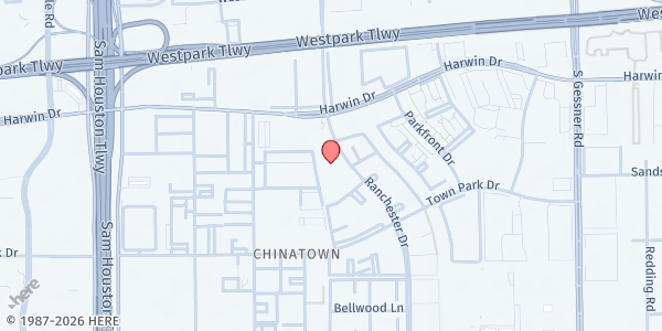 Map showing Faith Center Harwin at 5860 Ranchester Dr., Houston, TX