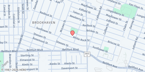 Map showing First Missionary Baptist Church of Houston at 4542 Briscoe St., Houston, TX