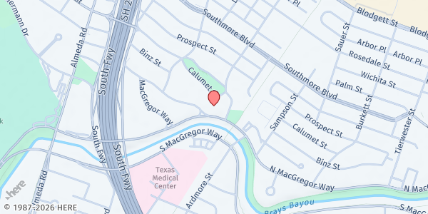 Map showing Good Hope Missionary Baptist Church at 3015 N. MacGregor Way, Houston, TX