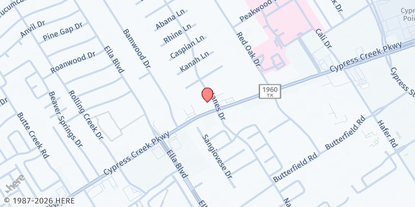 Map showing Greater Love Full Gospel at 17021 Nanes Dr, Houston, TX