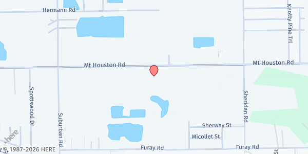 Map showing Greater New Grove Christian Worship Center at 7518 E. Mt Houston Rd., Houston, TX