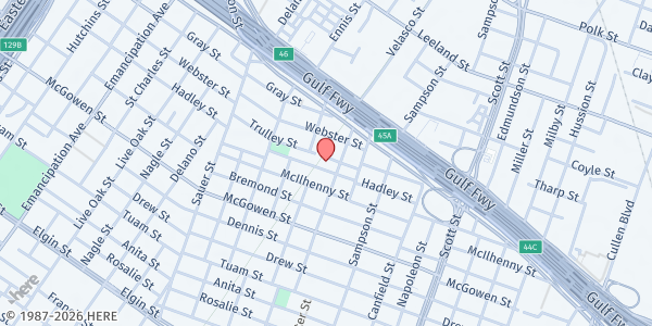 Map showing Greater Zion Missionary Baptist Church at 3202 Trulley St., Houston, TX