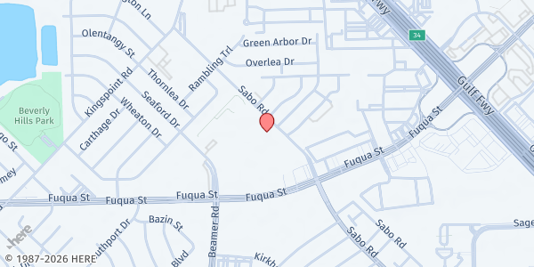 Map showing Gulfhaven SDA Church at 10716 Sabo Rd., Houston, TX