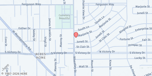 Map showing Hebron SDA Church at 7902 Wheatley St., Houston, TX