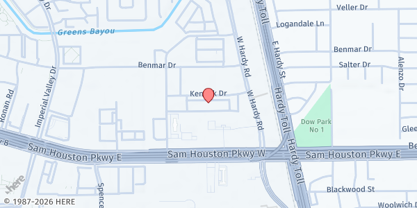 Map showing Helping Hands to the Community - Main Location at 600 Kenrick Dr., Houston, TX