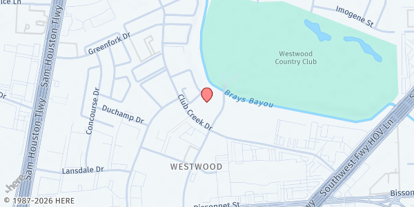 Map showing Higher Dimension Church at 9800 Club Creek Dr., Houston, TX