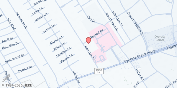 Map showing Hope Center Houston at 821 Peakwood Dr., Houston, TX