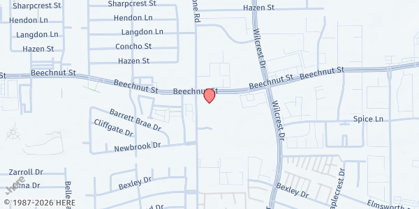 Map showing House of Amos at 11169 Beechnut St., Houston, TX