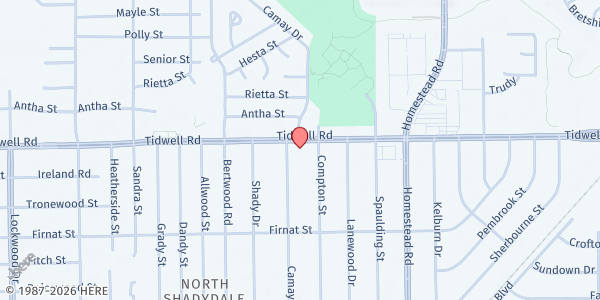 Map showing Household of Faith Community Church at 390 Glenborough Dr., Houston, TX
