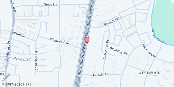 Map showing Houston Central SDA Church at 9425 W. Sam Houston Pkwy. N., Houston, TX