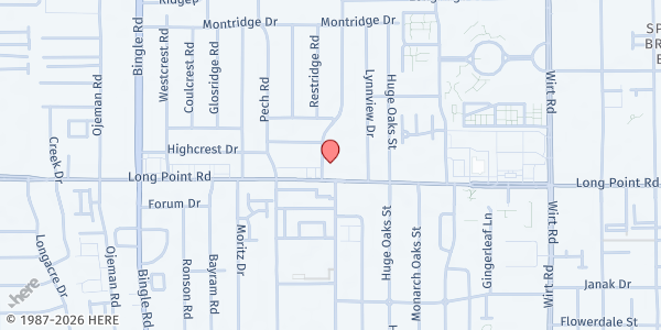 Map showing Houston First Baptist Church - Faith Center at 8244 Long Point Rd., Houston, TX