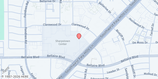 Map showing ICNA Relief Houston at 100 Sharpstown Center, Houston, TX