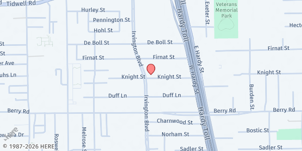 Map showing Iglesia Bautista Melrose at 8902 Irvington Blvd., Houston, TX