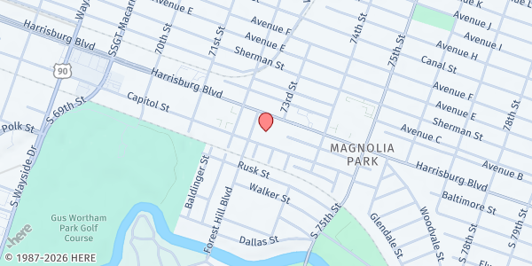 Map showing Immaculate Conception Catholic Church at 7250 Harrisburg Blvd., Houston, TX