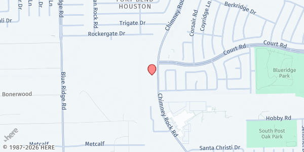 Map showing Impact Church of Houston at 16310 Chimney Rock Rd., Houston, TX