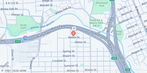 Map showing IMPACT Houston Church of Christ at 1704 Weber St., Houston, TX