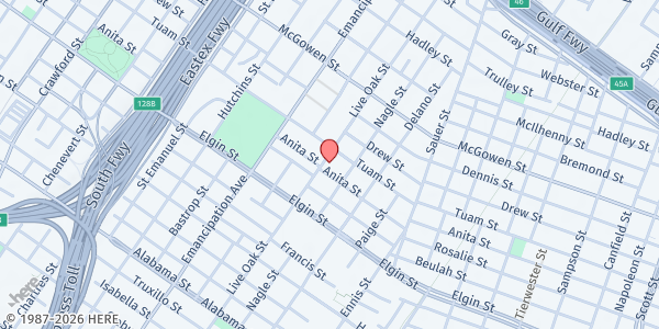 Map showing Jordan Grove Missionary Baptist Church at 2603 Anita St., Houston, TX
