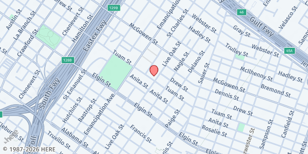 Map showing Jordan Grove Missionary Baptist Church at 2603 Anita St., Houston, TX