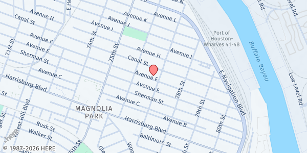 Map showing Joy Mission Center at 7629 Avenue F, Houston, TX