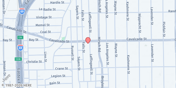 Map showing Kashmere Gardens Church of Christ at 4315 Leffingwell St., Houston, TX