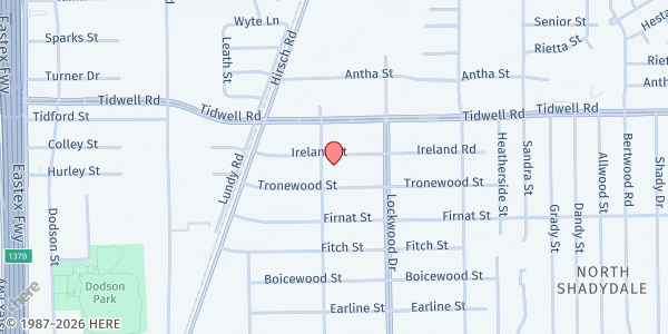 Map showing Life Support Development Ministry at St. Paul MBC at 4702 Ireland St., Houston, TX