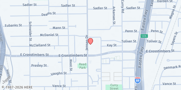 Map showing Living Water I AM - Joseph House at 7802 Jensen Dr., Houston, TX