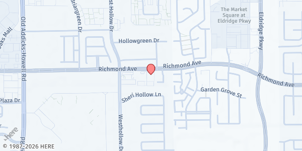 Map showing Living Word Chapel at 13833 Richmond Ave., Houston, TX