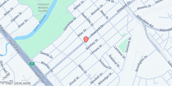 Map showing Meadowbrook Baptist Church at 8202 Howard Dr., Houston, TX