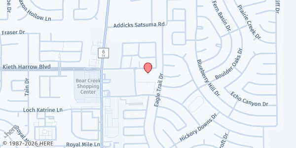 Map showing Mesa Outreach Food Pantry at 16000 Rippling Water Dr., Houston, TX